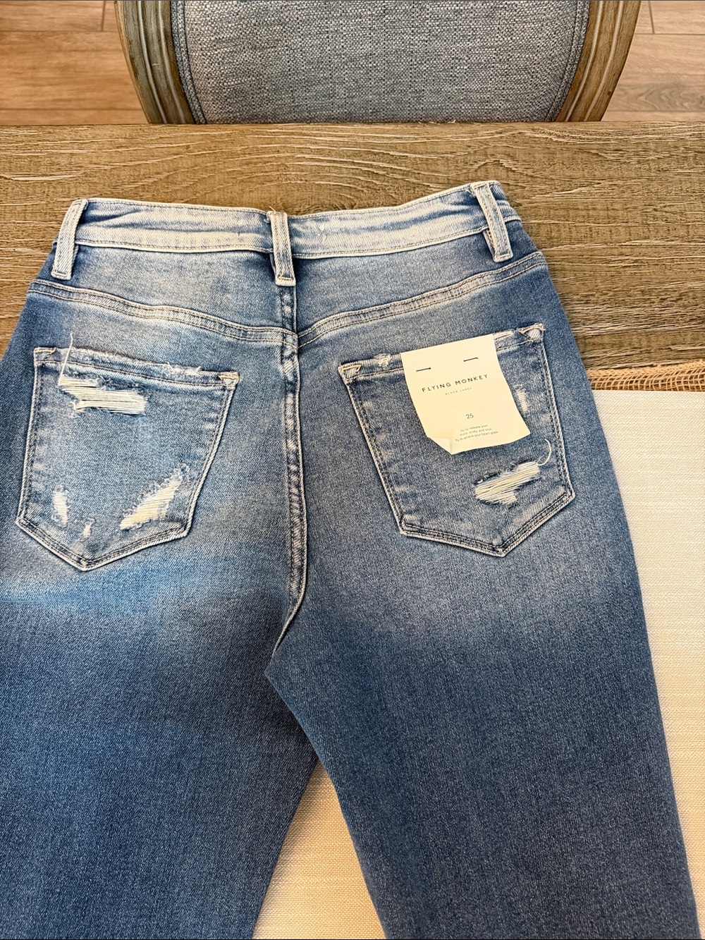 Flying Monkey Two-Tone Light Blue High Rise Distressed Jeans - Picture 6 of 11